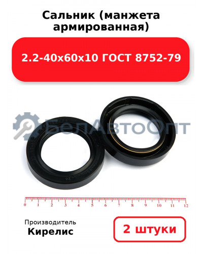 Сальник (манжета армированная) 2.2-40х60х10 ГОСТ 8752-79, комплект 2 шт.