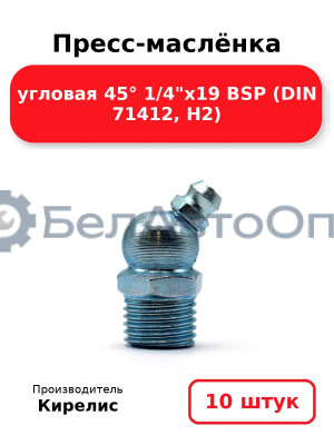 Пресс-маслёнка угловая 45° 1/4х19 BSP (DIN 71412, Н2) Комплект 10(шт)