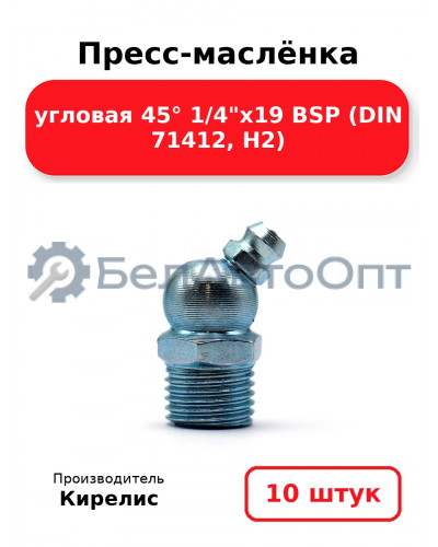 Пресс-маслёнка угловая 45° 1/4х19 BSP (DIN 71412, Н2) Комплект 10(шт)