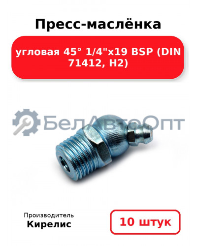 Пресс-маслёнка угловая 45° 1/4х19 BSP (DIN 71412, Н2) Комплект 10(шт)